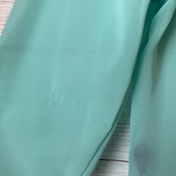 Pearl Teal Button Up Blouse Sheer with Long Sleeves Scoop Neckline Size M - Picture 8 of 15